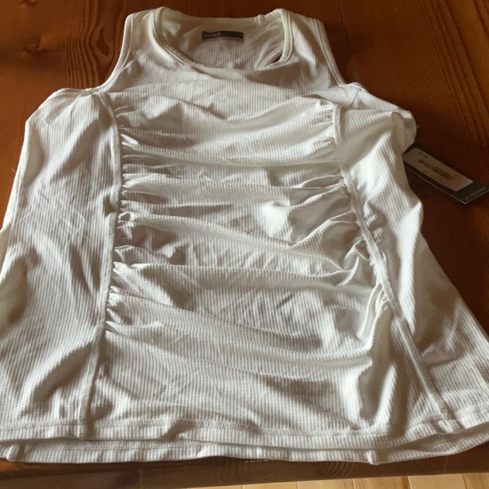 White ruched tank with shelf bra